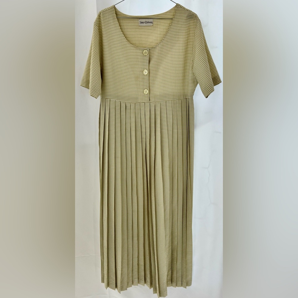 VINTAGE 90s Sarah Chapman gingham pleated modest DRESS